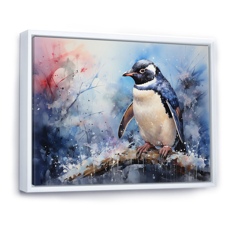 «Snowy Penguin Wonders» sur impression sur toile, H 30 po x l 40 po x P 1,5 po, Cadre flottant blanc
