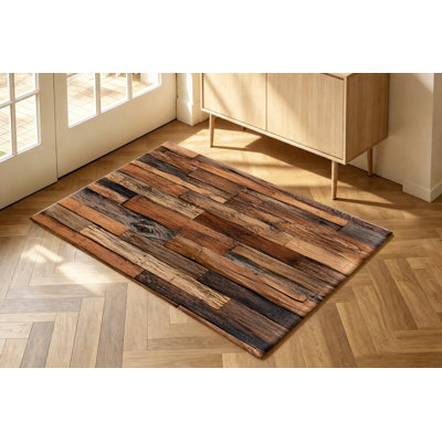 Tapis antidérapant en velours, motif rustique vintage réaliste de planches de bois, lavable à la machine, tapis décoratif pour l'intérieur du salon, de la chambre, de la cuisine, de l'entrée ou d'un appartement.