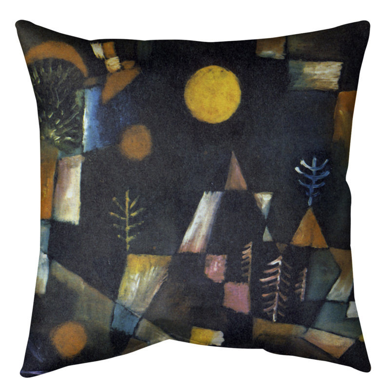 Coussin décoratif full moon, 20 po x 20 po, Jaune / Brun, Faux lin