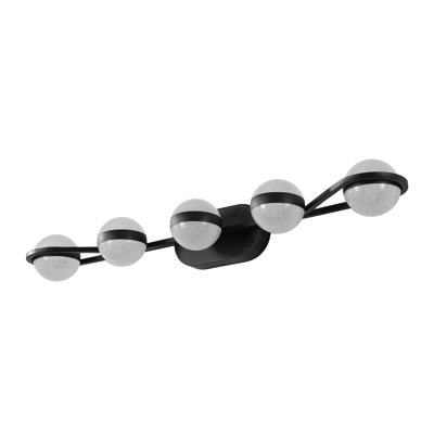 Luminaire de meuble-lavabo moderne noir avec abat-jour en verre givré - applique murale à 5 ampoules DEL pour miroir et salle d'eau