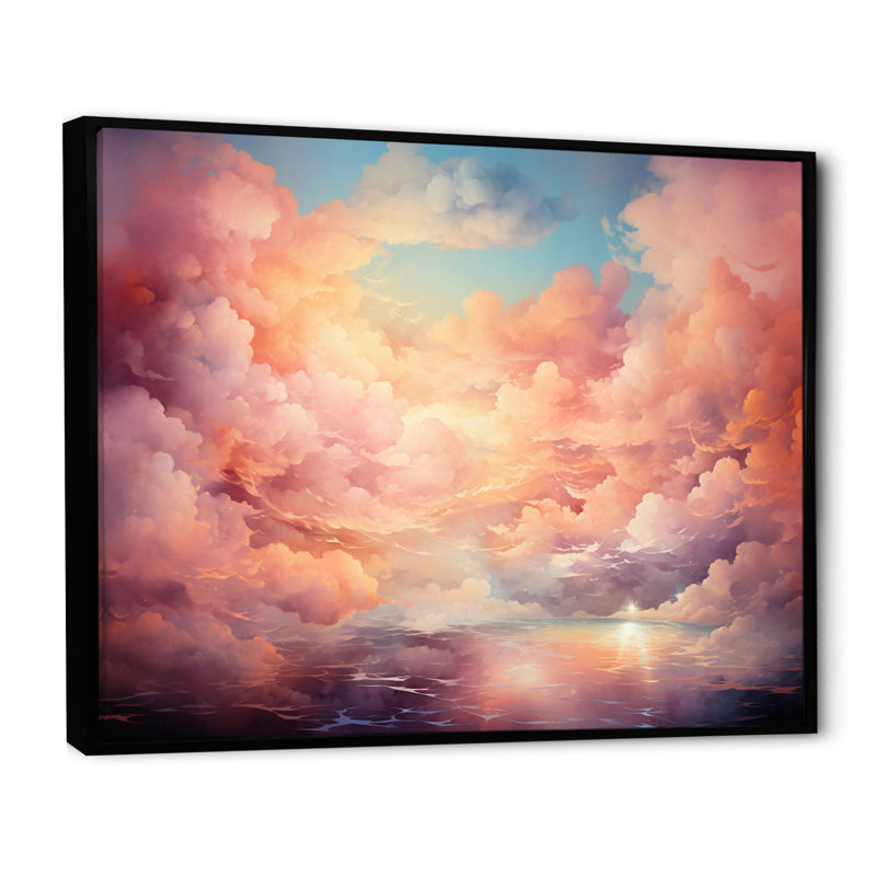 «Peach Sky Astral Symphony I» sur toile, H 24 po x l 32 po x P 1 po, Cadre flottant noir