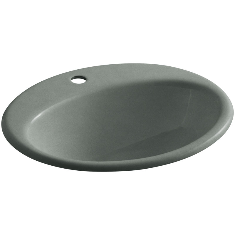 Farmington Metal Oval Drop-In Bathroom Sink with Overflow, Basalt