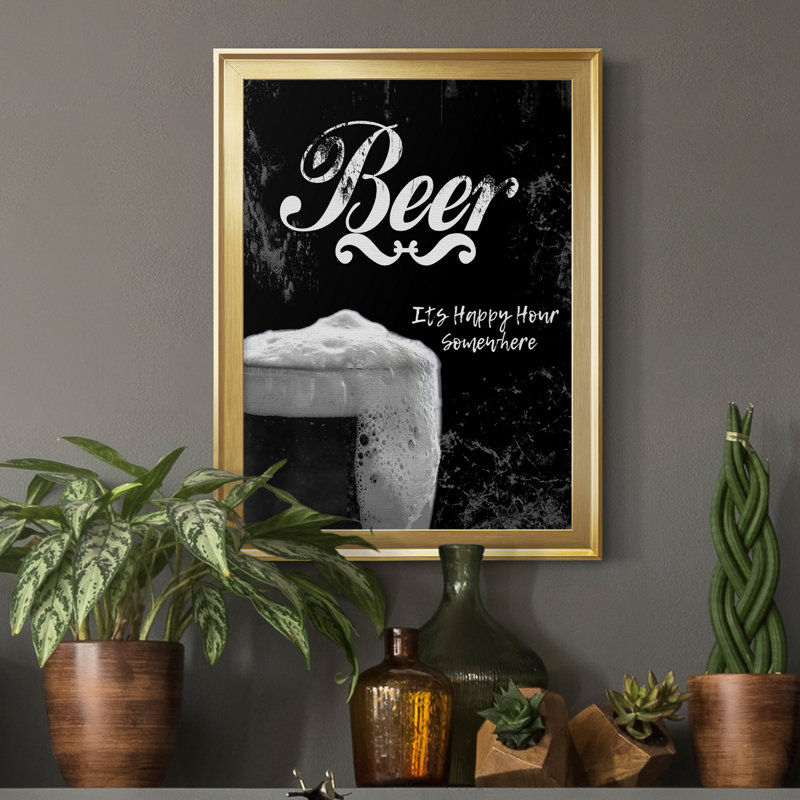 Bière - art textuel sur toile encadré, Or, H 18,5 po x l 24,5 po x P 1,5 po