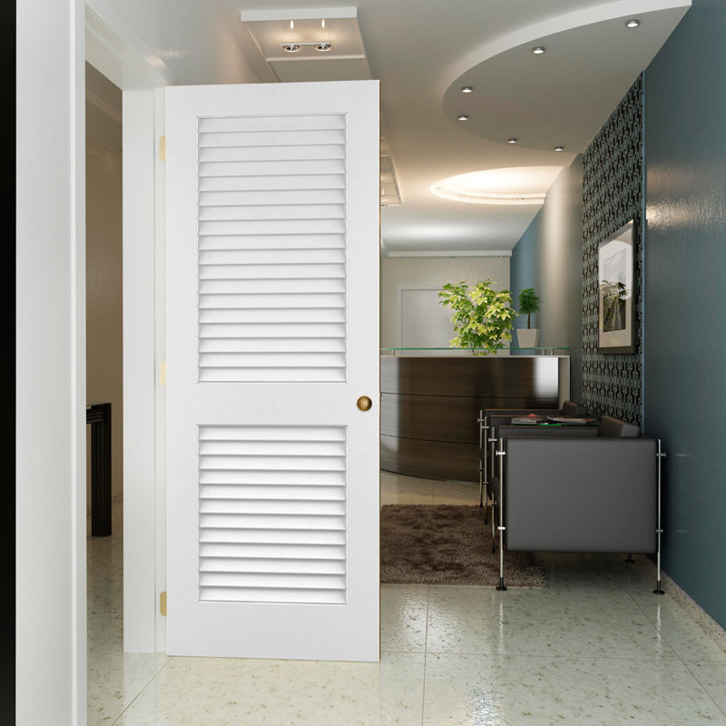 Universal 32"x80" Primed White Solid Pine 2-Panel Louvered Interior Door