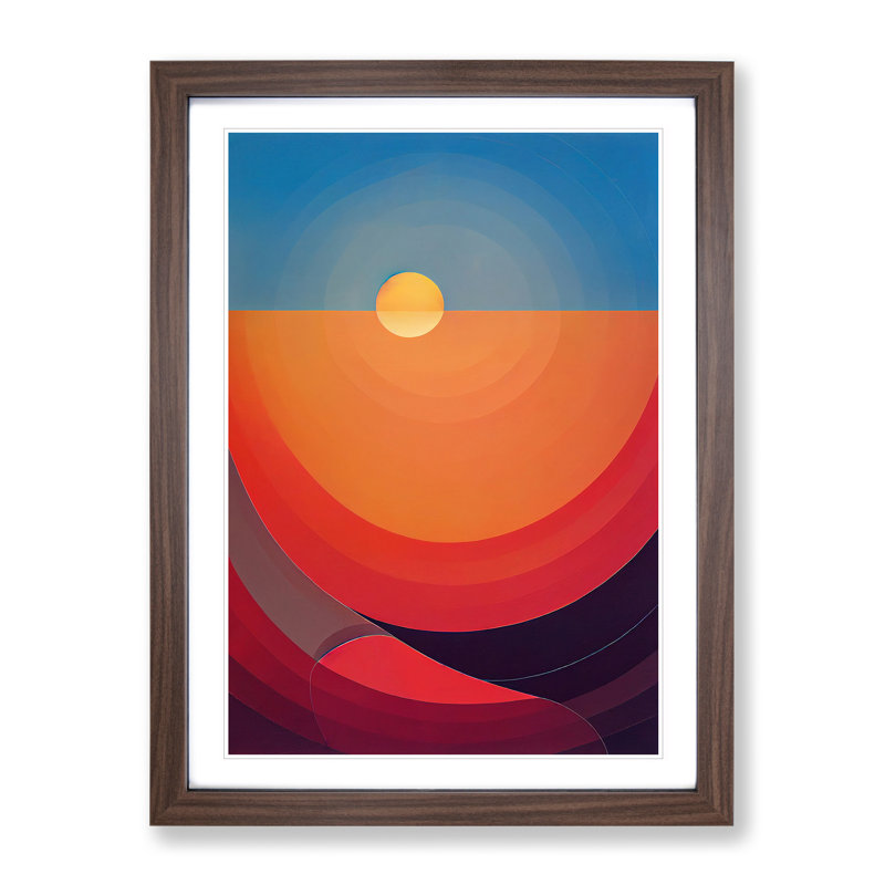 Enlightened Abstract Sunset - Single Picture Frame Print, 64cm H x 46cm W, Walnut
