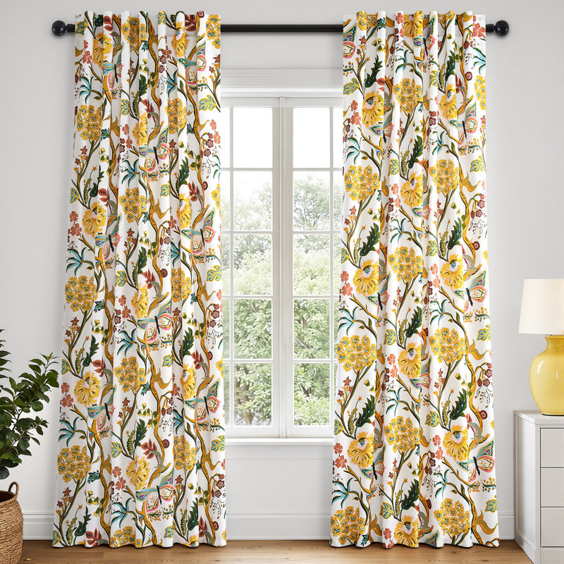Floral Patterned Curtains Mid Century Botanical Drapes,Room Darkening Curtain,Rod Pocket Back Tab Floral Drapes,Set of 2