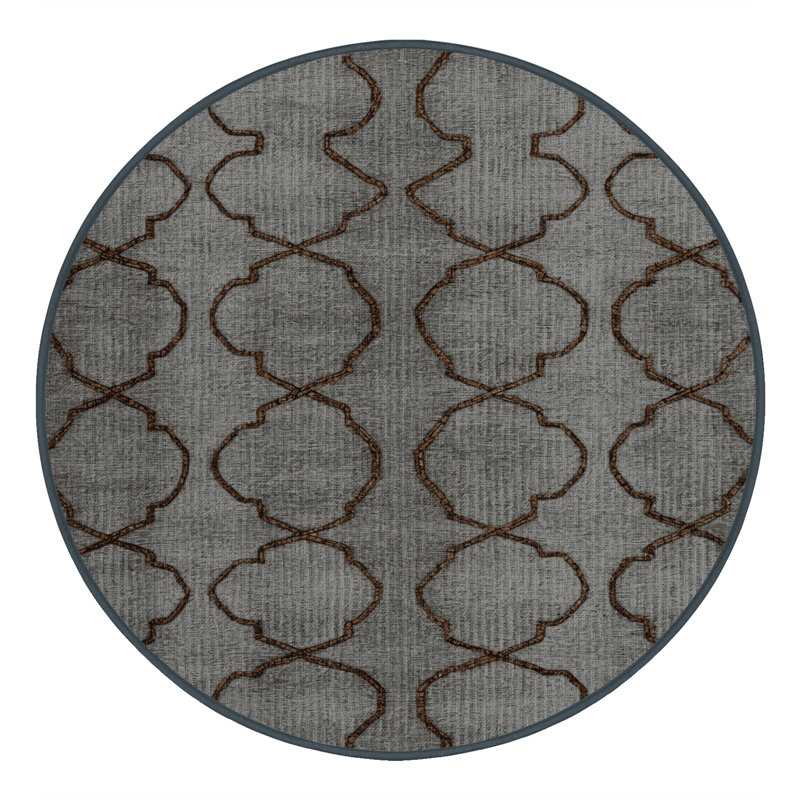 Machine Washable Trellis Gray Area Rug, Round 4'