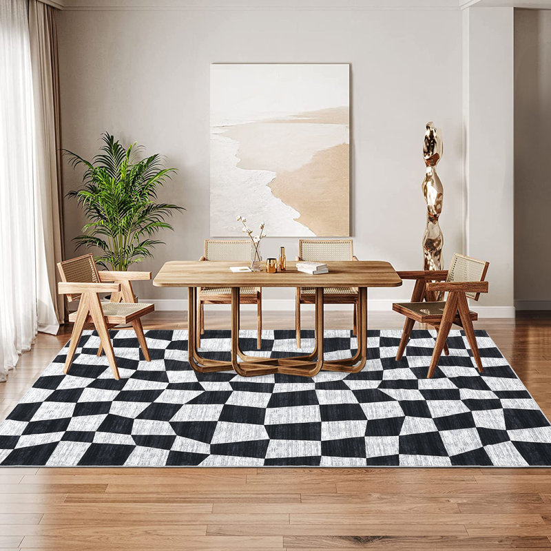 Abstract Checkered Machine Washable Rug for Living Room Geometric Non-Slip Rug for Bedroom Dining Room Office Nursery Playroom Teen Dorm