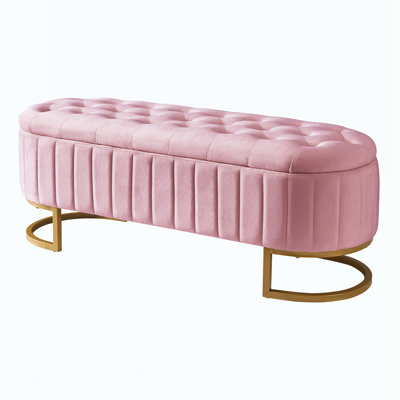 Elegant Upholstered Velvet Storage Ottoman with Button-Tufted
