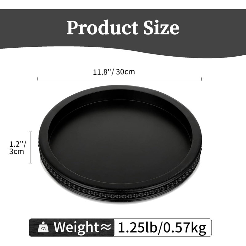 Decorative Serving Tray Wood: Black Bead Round Tray For Coffee Table Rustic Wooden Trays Decor Farmhouse Kitchen Counter Circle Tray Vintage Centerpiece For Living Room Home Organizer