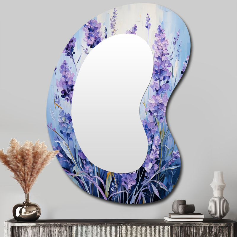 Lavender Serenity 5 - Herbs Asymmetrical Large Wall Mirror, Purple Unique Shape Decorative Mirror, Printed Metal Art