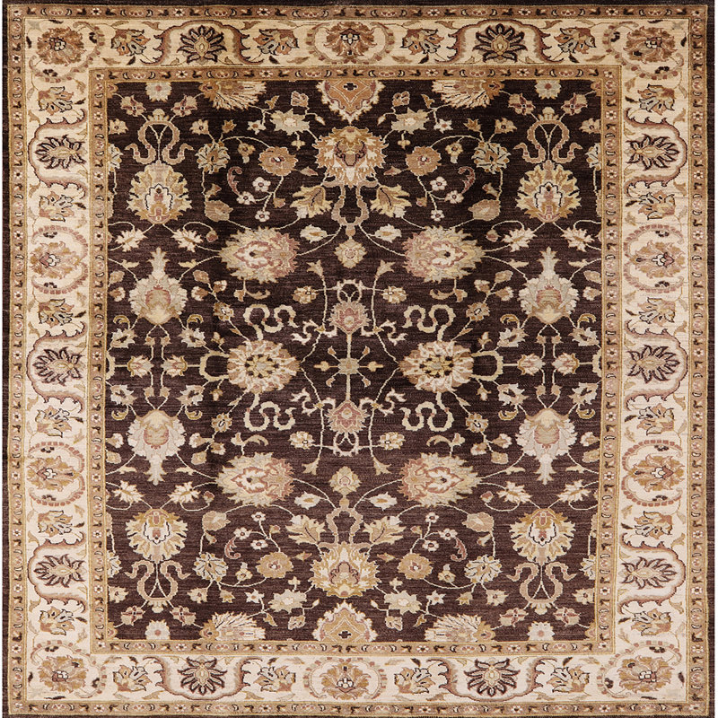 Tapis oriental noir / ivoire Giragos, Carré 7 pi