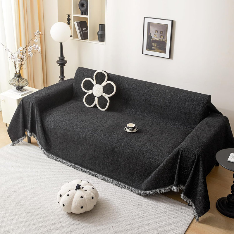 Housse de canapé en chenille - Protecteur de mobilier multi-usage avec pampilles pour canapés, animaux de compagnie et décoration intérieure