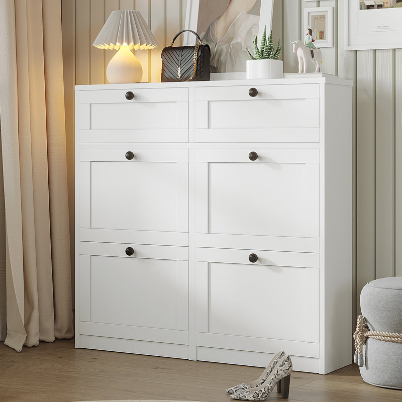 24 Pair Shoe Storage Cabinet With 2 Drawers, White