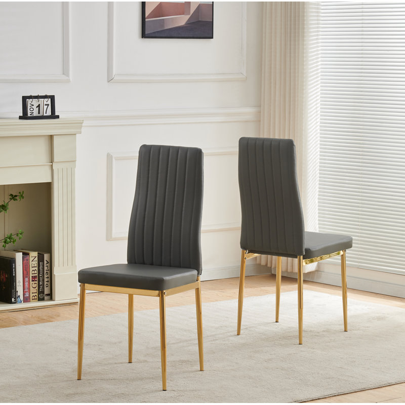 Glitz Faux Leather Dining Chairs with Gold Legs, Grey
