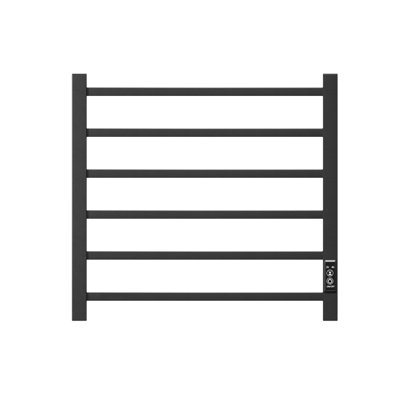 Towel Warmer 6 Bar Electric Heated Towel Rack Wall Mount Plug-In/Bath Towel Heater Matt-Black - Timer