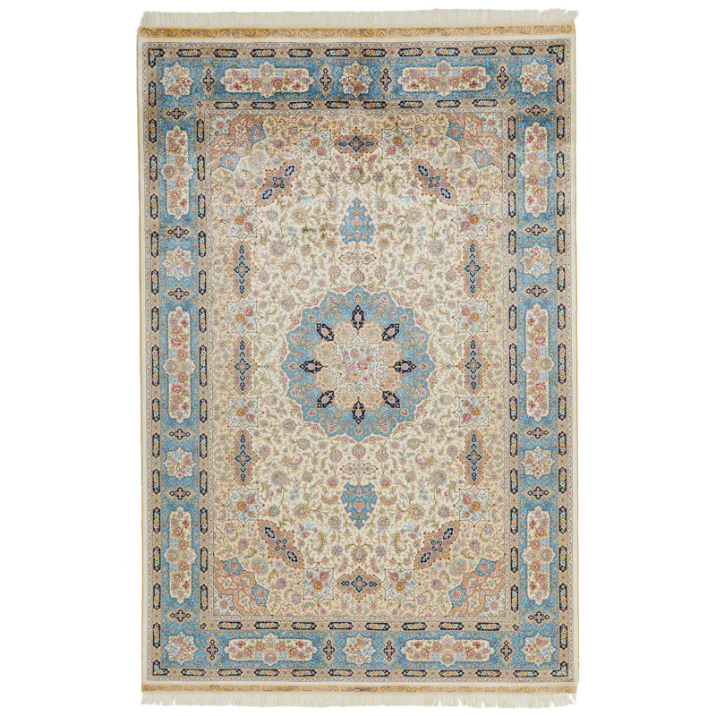 Tapis turc ivoire et bleu 6x9