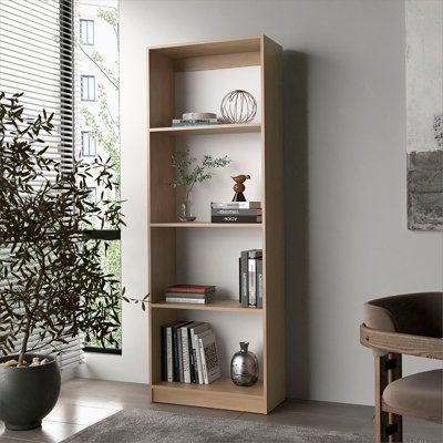 Bibliothèque en chêne naturel et blanc à 4 tablettes avec rangement ouvert