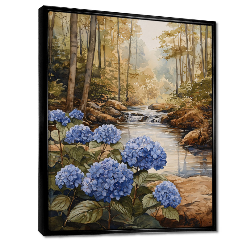 Décoration murale hydrangées de Giavona près de la rivière Forest III - Hortensias, Noir, H 20 po x l 12 po