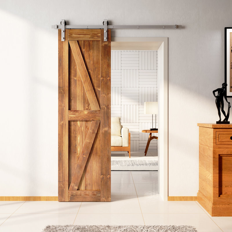 Porte en bois de pin massif non assemblé avec quincaillerie d'installation en nickel brossé Arrow Design, 20 po x 84 po