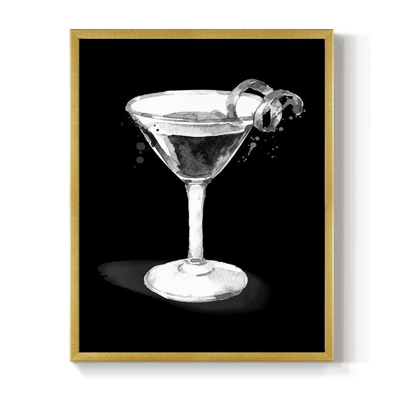 Habillé de martini noir, reproduction encadrée - bois massif, H 21 po x l 17 po, Doré