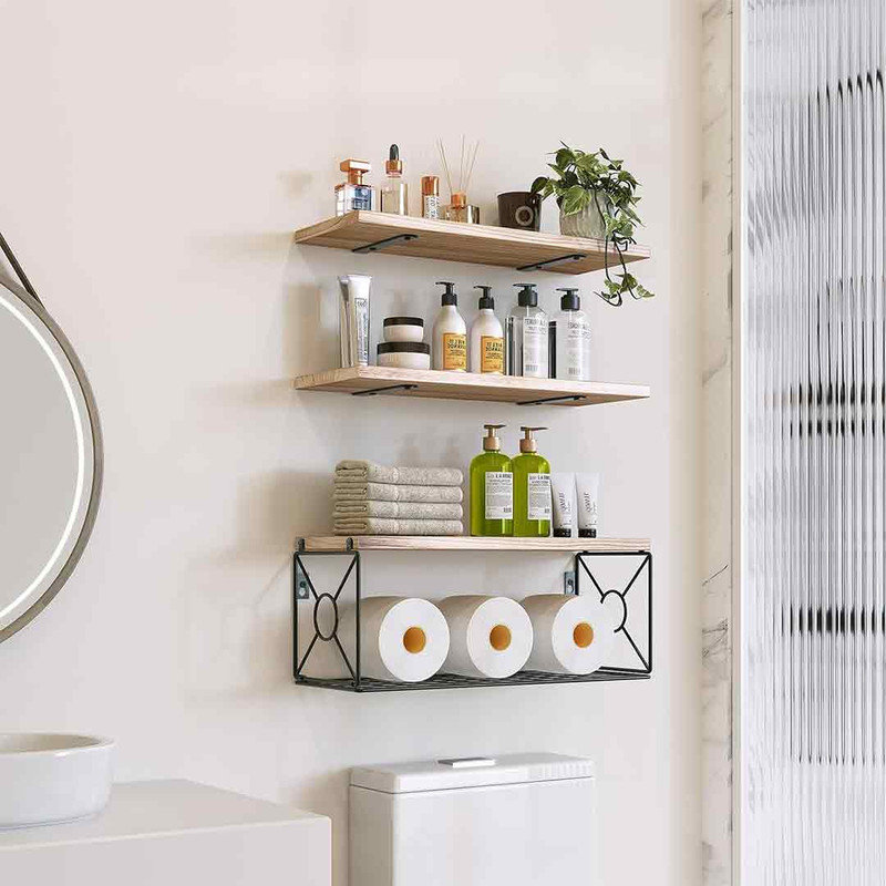 Nio Paulownia Bathroom Shelves, Natural
