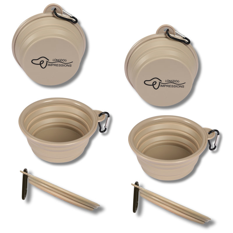 Bols pliables pour animaux de compagnie - ensemble de 2 bols en silicone brun (12 oz) pour chats et chiens, portables pour le voyage, la randonnée et le camping