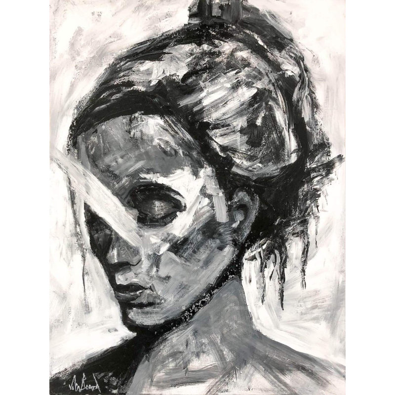 Abstract Girl II On Giclee Canvas Hand Embellished Art, 61.5" H x 41.5" W x 1.75" D, White Framed Canvas
