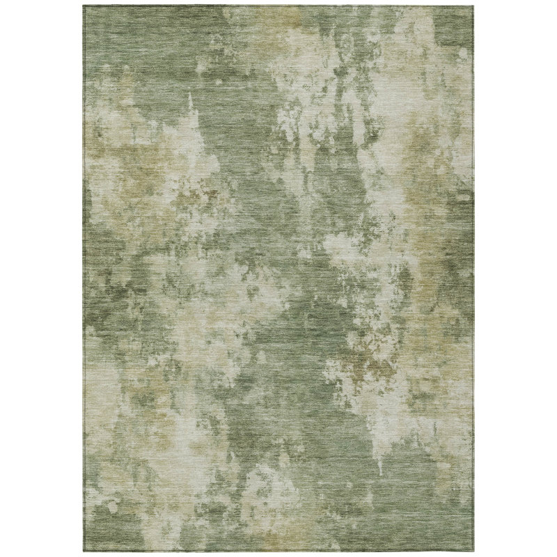 Machine Washable Indoor/Outdoor Xhevrie Sage Rug, Rectangle 8' x 10'