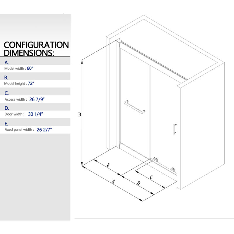 Cyrus 60"W x 72"H Single Sliding Aluminum Framed Shower Door with Black-Grid Tempered Glass and Protective Treatment