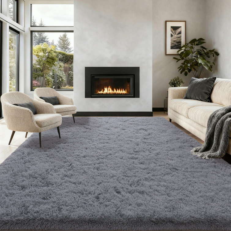 Shag Area Rugs, Light Grey Fluffy Rug for Living Room, Non-Slip Shag Carpet for Bedroom Nursery Kids Play Room Dorm Office