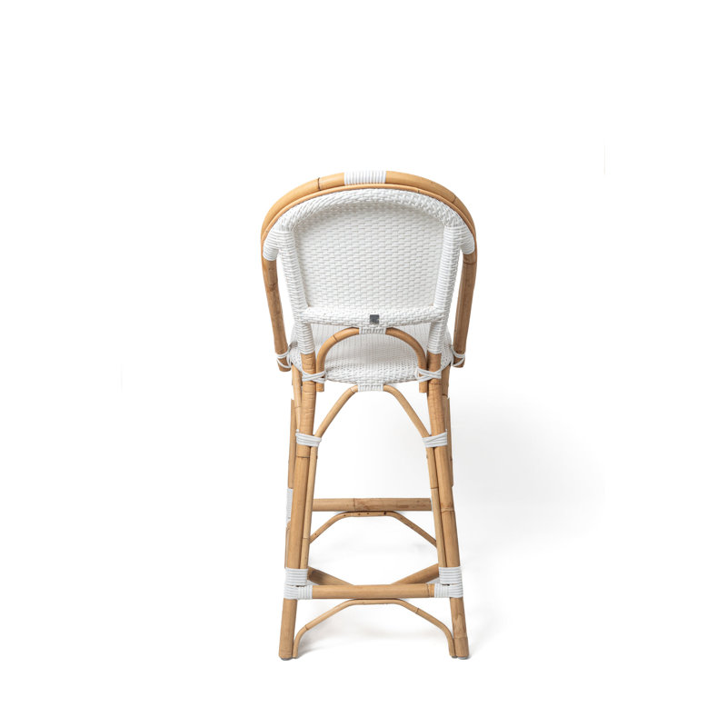 Tabouret de bar moderne en rotin avec dossier incurvé de style bistro Manau, Blanc