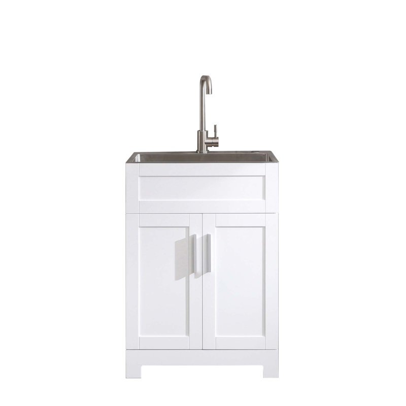 Armoire de salle de bain 24 po sans peinture blanche avec combiné en acier inoxydable