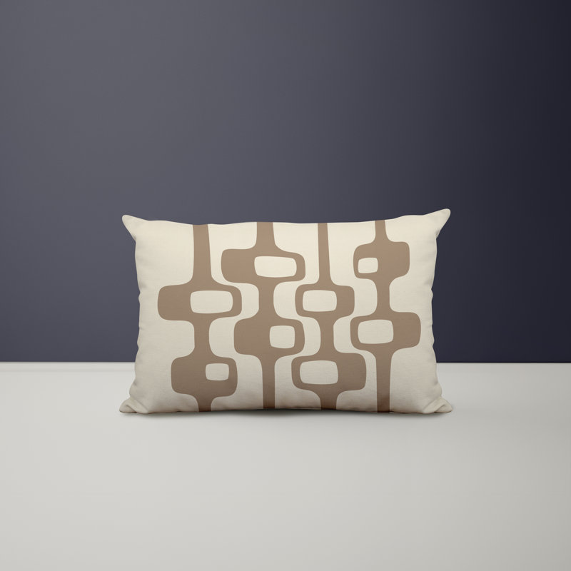 Polyester Lumbar Rectangular Indoor/Outdoor Pillow Cover & Insert, Beige/Navy Blue