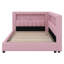 Lit plateforme en L en forme de L avec ports USB et ceinture à DEL et espace de rangement, structure de lit plateforme capitonnée en lin-374580752-374580767
