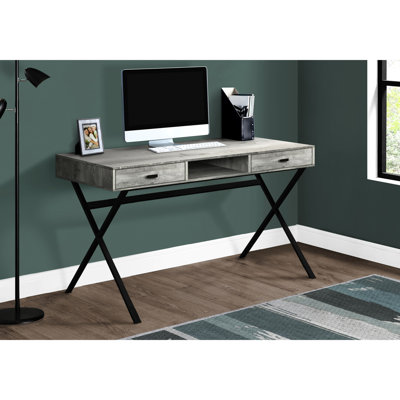 Bureau moderne pour la maison avec rangement pour ordinateur portable, stratifié gris, métal noir, bureau contemporain en métal stratifié de 48 po