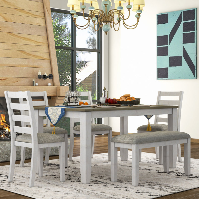 Rustic Style 6-Piece Dining Room Table Set, Gray/White, Gray