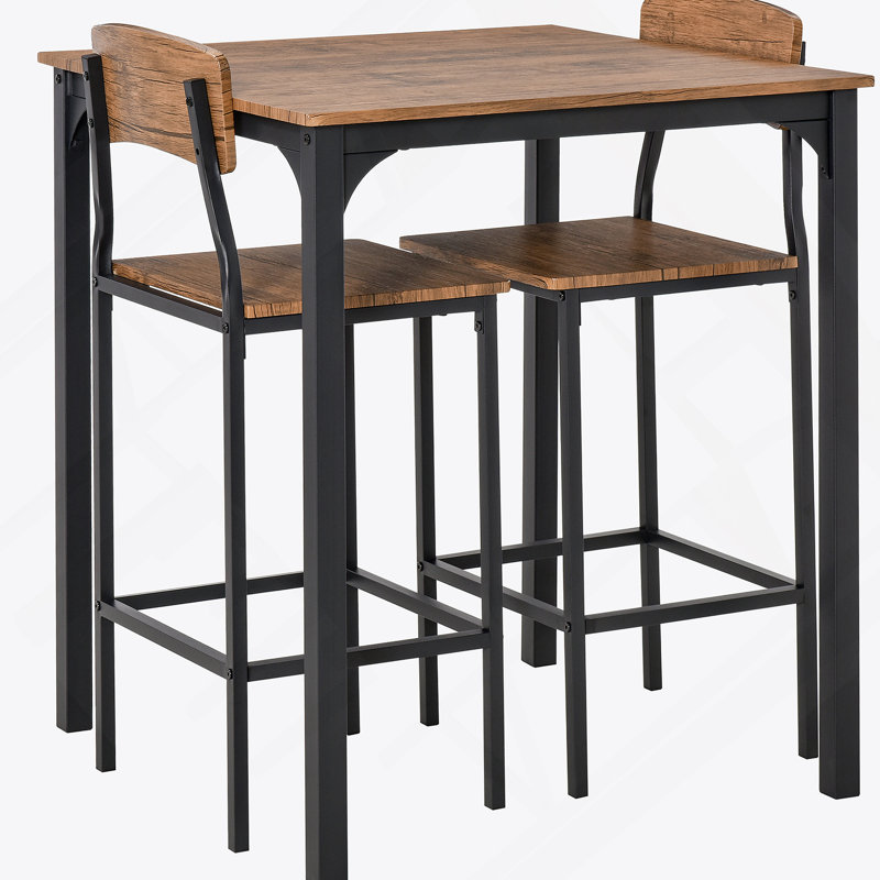 Ensemble de table de bar 3 pièces, ensemble de table de salle à manger à hauteur de comptoir industriel, Brun, Brun