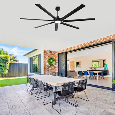 84" / 100" Modern Industrial Dimmable Ceiling Fan with LED Lights and Remote Control, 6-Speed Reversible DC Motor, 3 Color Lights, Timer, 7 Extra Large Aluminum Blades