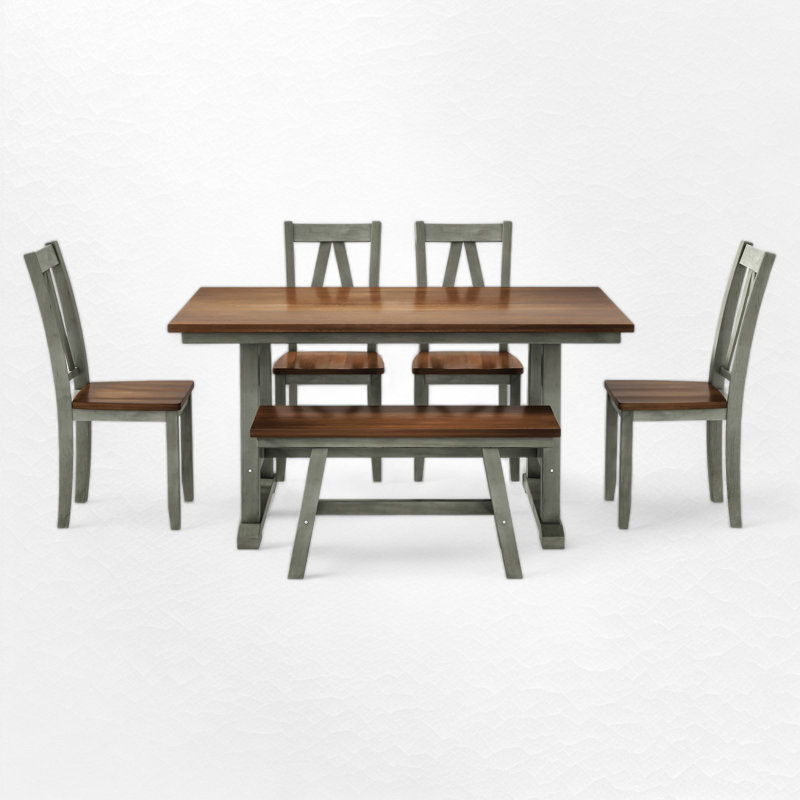Doerrer 6 - Person Trestle Dining Set, Walnut/Gray