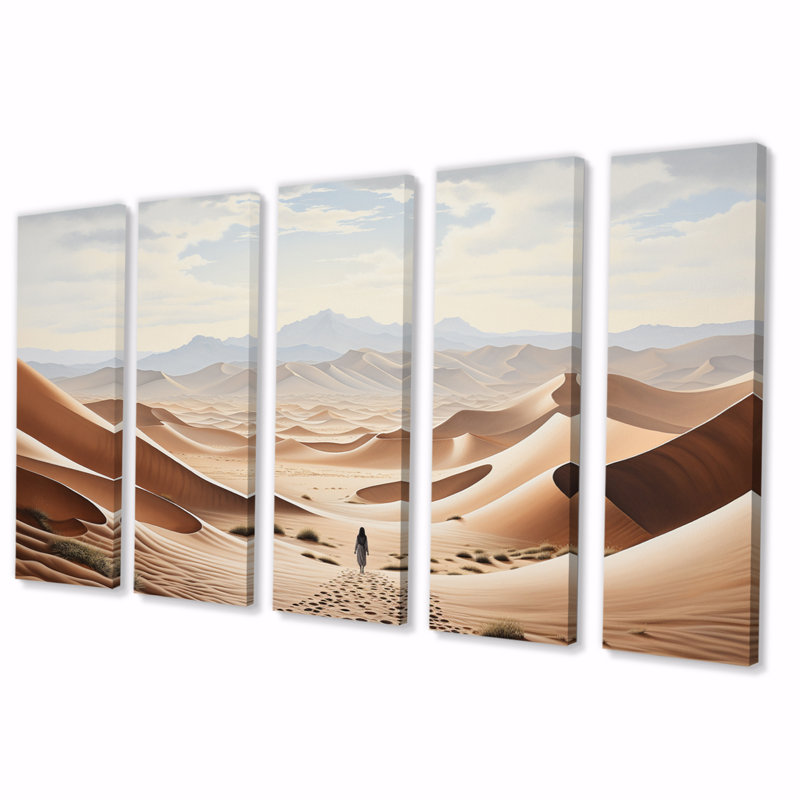 Dunes du Sahara beige I - art mural africain sur toile - 5 panneaux égaux