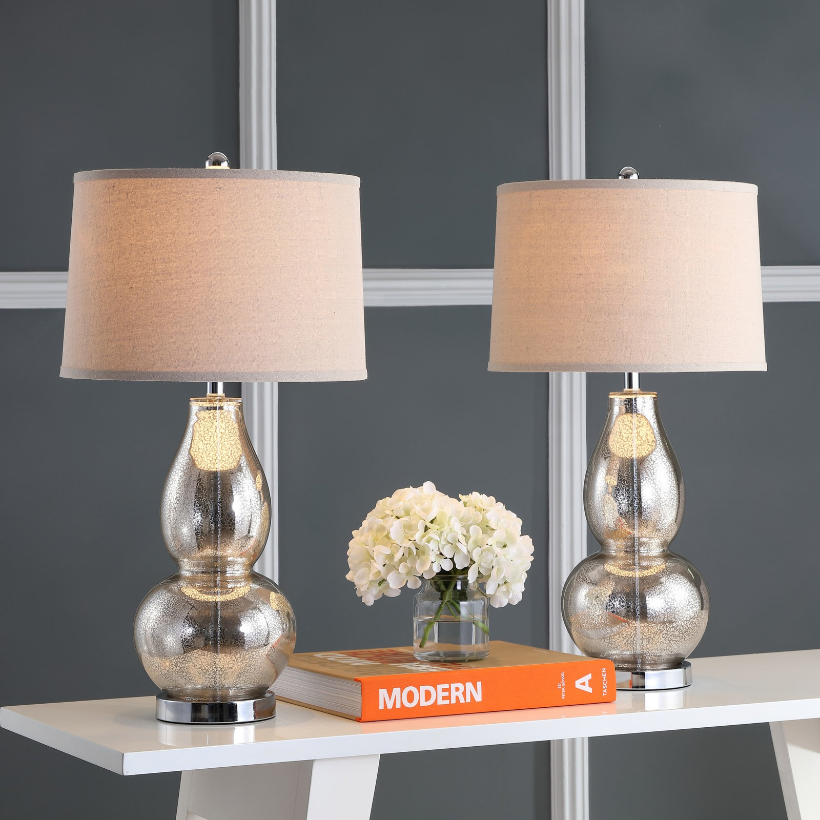 Parkston Table Lamp, Antique Silver/Wheat Shade