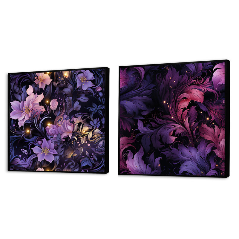 Faison - Ensemble de 2 collages floraux carrés, H 16 po x l 33 po, Cadre flottant doré