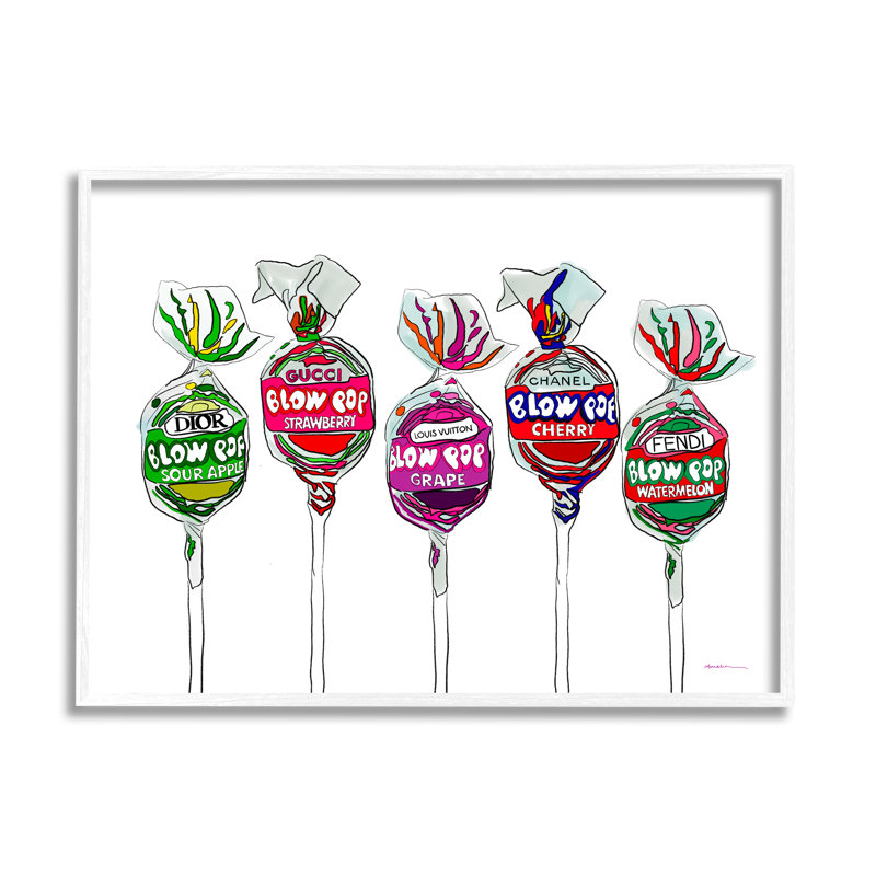" Modern Lollipop Candy " Graphic Art, 11" H x 14" W x 1.5" D, Coastal White Framed Giclee