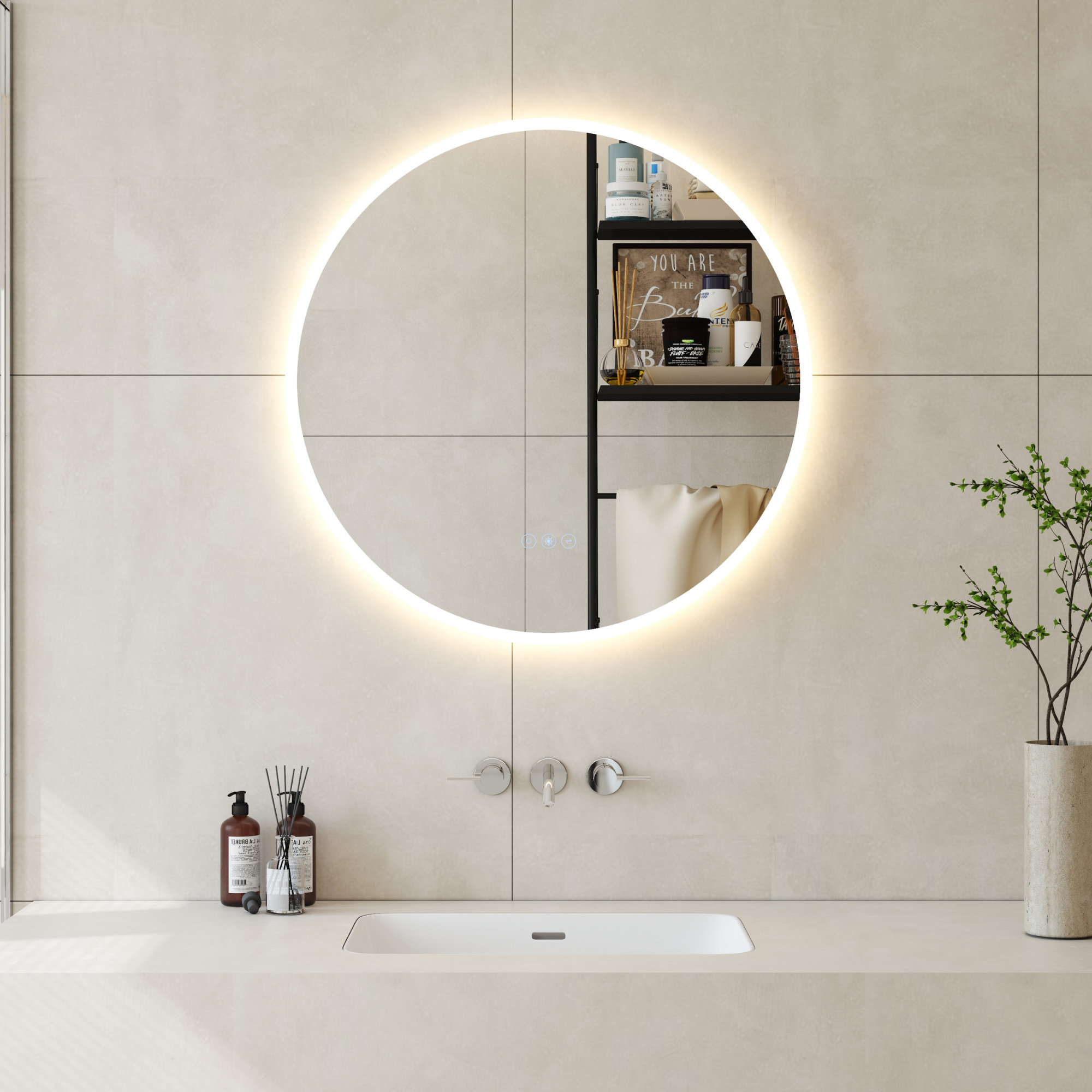 Wervin Beveled Lighted with Shelves Bathroom Mirror