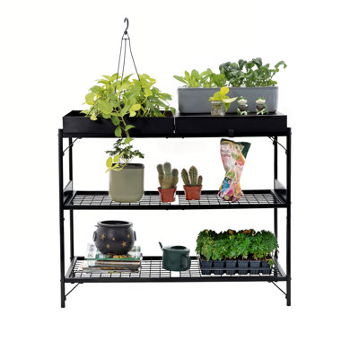 2-Tier Metal Outdoor Potting Bench Table