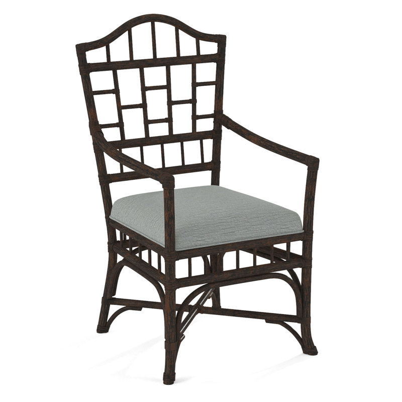 Chippendale Upholstered Arm Chair, Coffee, Light Blue Performance Fabric; 0851-55