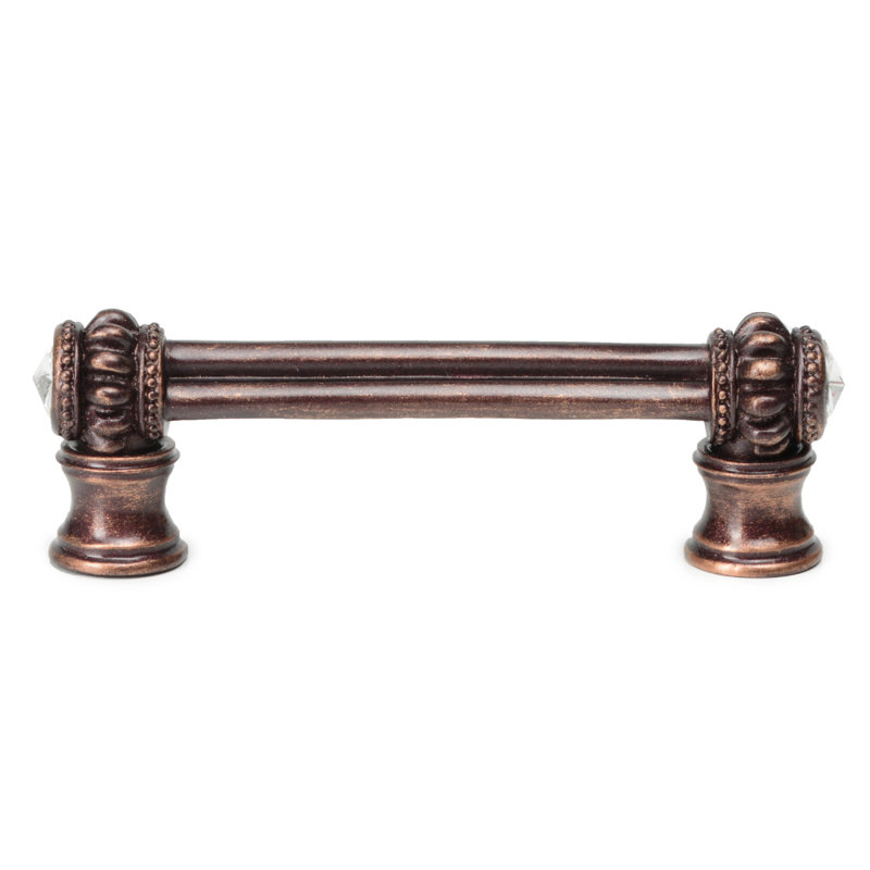 Caché double 3 inches c.c. pull with flared foot with 2 rivoli Swarovski Clear Crystals in Satin, 3", Oil Rubbed Bronze