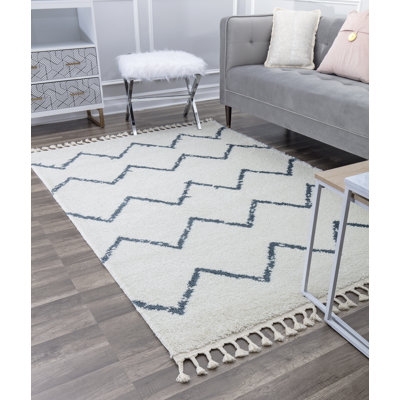 Tapis à chevrons blanc / bleu clair
