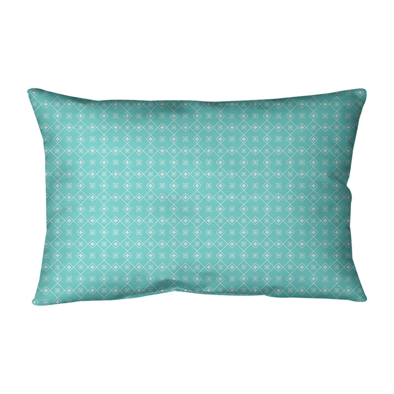 Coussin lombaire en coton Katelyn Elizabeth Doily, Pas de bourre, Bleu sarcelle / blanc